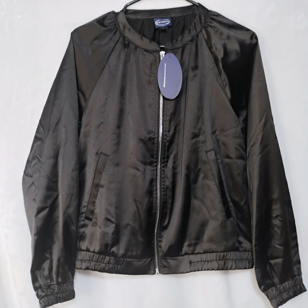 Scoop Womens Small 4/6‎ Black Satin Bomber Jacket Zip Up Raglan Sleeve NWT H